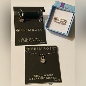 Cubic Zirconia & Silver Necklace Earrings & Ring